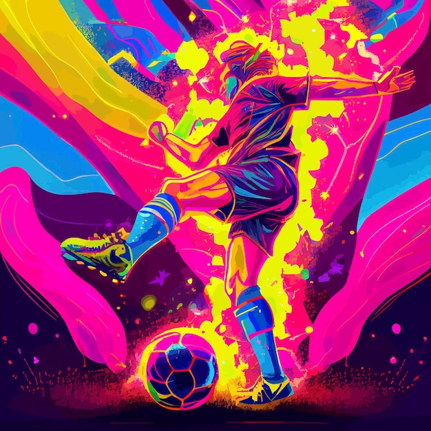 Красочный абстрактный футболист пинает мяч