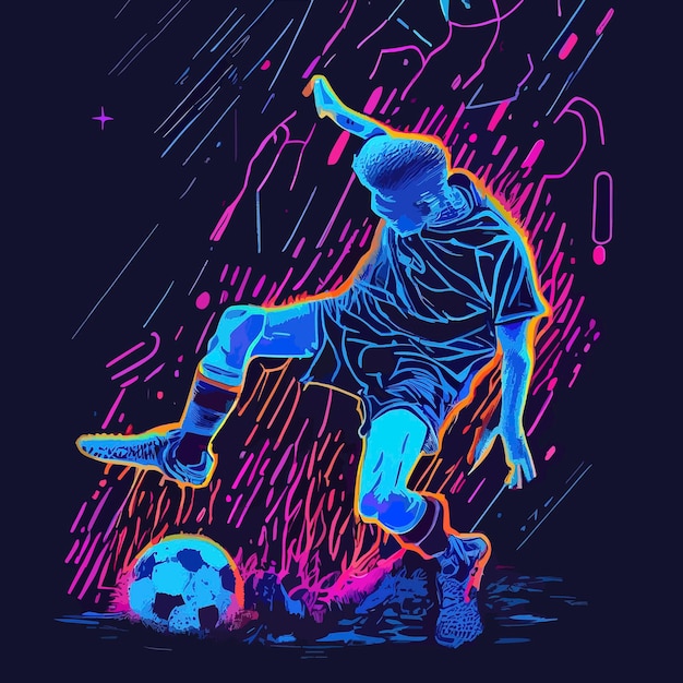 Foto giocatore di calcio astratto colorato che dà dei calci al pallone