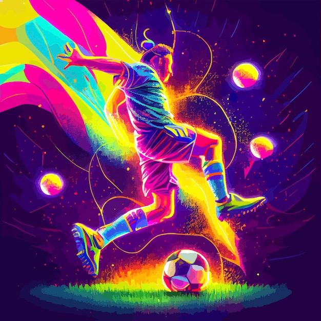 Colorful abstract soccer player kicking the ball