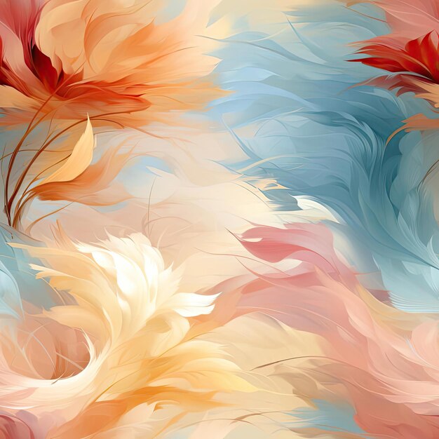 Colorful abstract wallpaper of feathers and flowers tiled