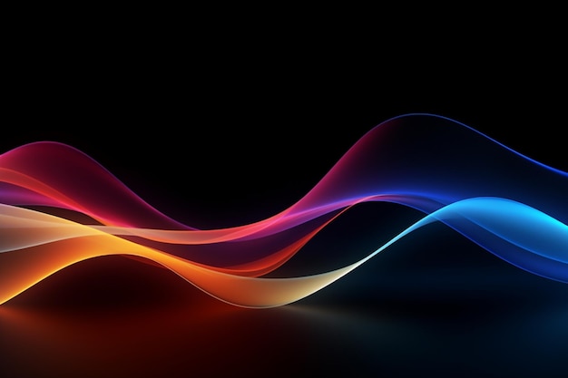Colorful abstract wave lines run horizontally on a dark background