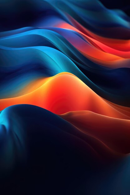 Colorful Abstract Wave Pattern with Flowing Petals and Red Ripples on Blue Background