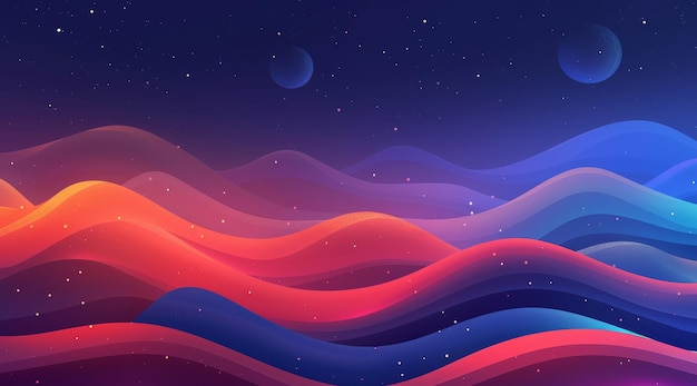 Colorful Abstract Wavy Background with Planets and Stars