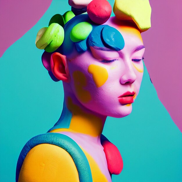 Colorful abstract woman portrait 3d rendering