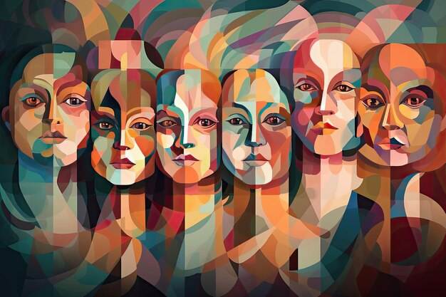 Colorful abstractly painted men's and women's faces Society concept Generative AI