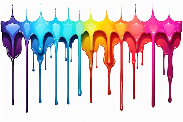 Colorful acrylic paint dripping with liquid drops and abstract liquid ink splash background
