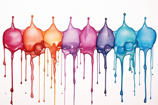 Colorful acrylic paint dripping with liquid drops and abstract liquid ink splash background