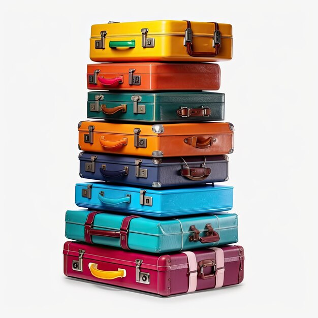 Colorful Adventure Stacked Suitcases Create Rainbow Towers of Fun