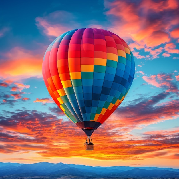 Photo colorful adventure vibrant hot air balloon soars in mid air for social media post size