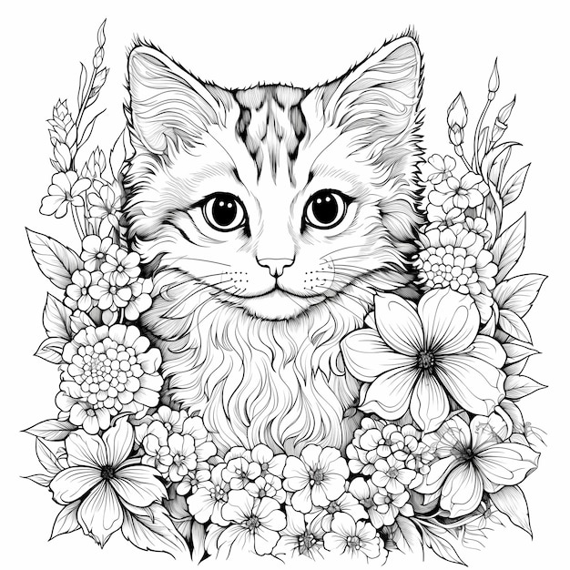 Colorful Adventures Charming Cat Coloring Page for Little Artists