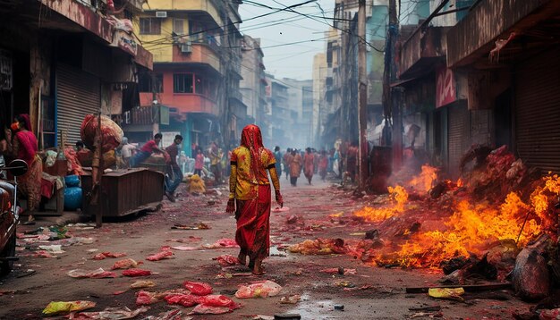 Photo the colorful aftermath on the streets postholi celebration