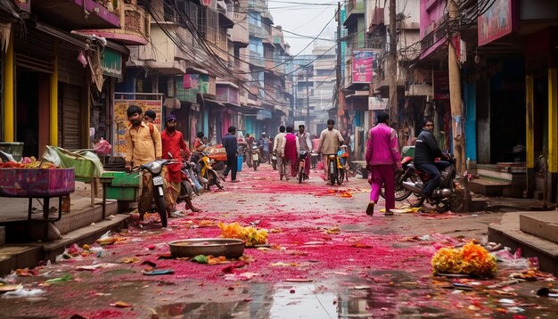 Photo the colorful aftermath on the streets postholi celebration