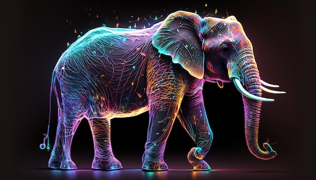 Colorful AI standing elephant animal image Generated