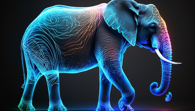 Colorful AI standing elephant animal image Generated