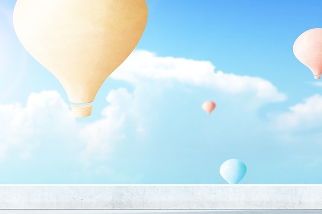 Colorful air balloon flying with blue sky background