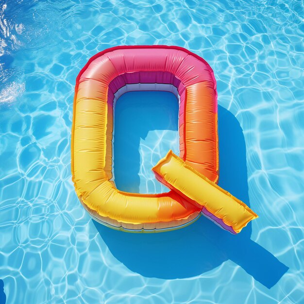 Colorful air mattress in the shape of the letter q