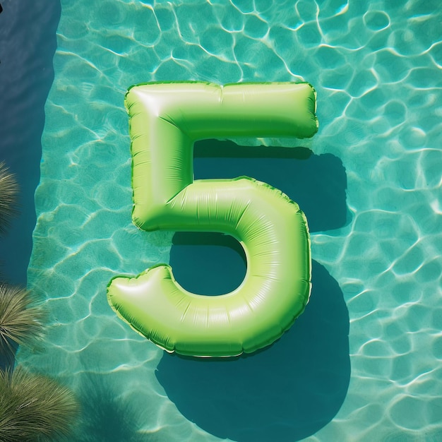 Colorful air mattress in the shape of the number five