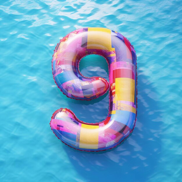 Colorful air mattress in the shape of the number nine