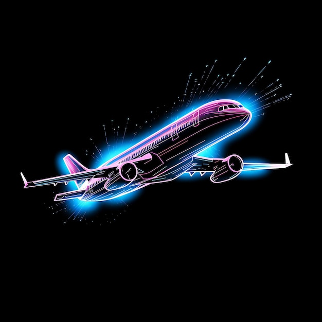 Colorful Airplane Sky Blue Streaked Neon Lines Cloud Decorations Poin Y2K Gradient Light Art