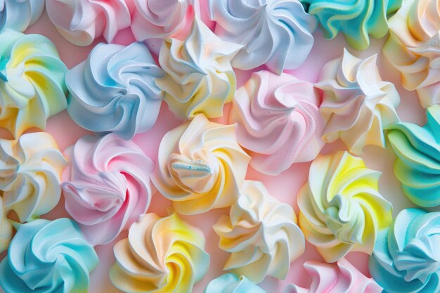 Photo colorful airy meringue cookies