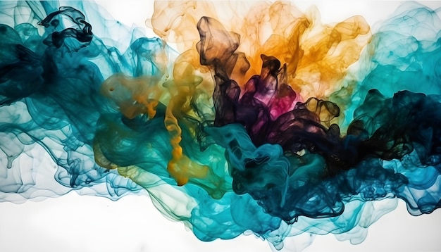 물에 녹는 흰색 배경에 고립 된 액체 여러 가지 빛깔의 잉크에 다채로운 알코올 잉크 혼합 텍스처 유체 잉크 혼합 추상적 인 배경