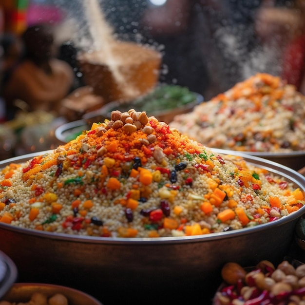 Colorful algerian couscous with vegetables and meat