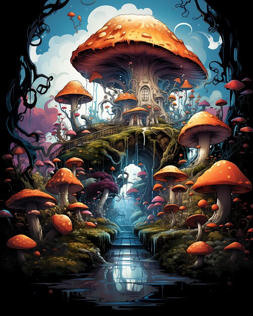 Colorful Alien House lighting night fairy Beautiful illustration Background