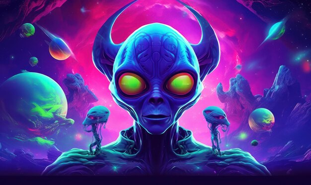 Photo colorful alien illustration background generative ai