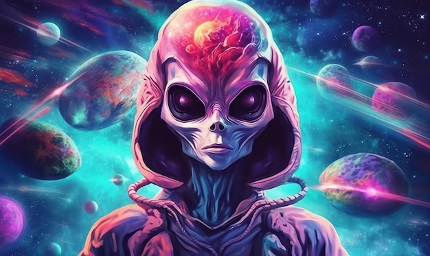 Colorful Alien Illustration Background Generative Ai