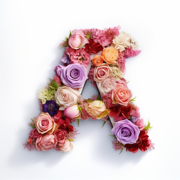 Colorful alphabet capital letter a made with flowers spring summer flower font