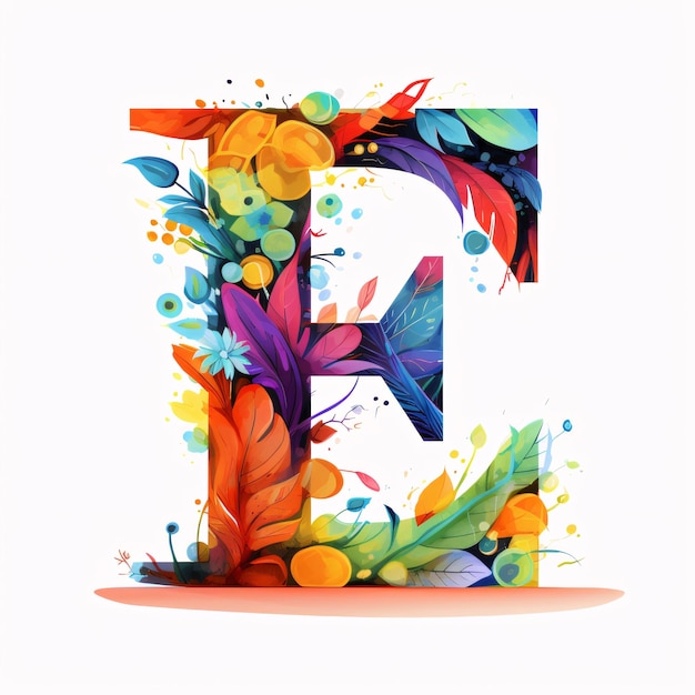 Photo colorful alphabet with flowers and leaves for your design letter e