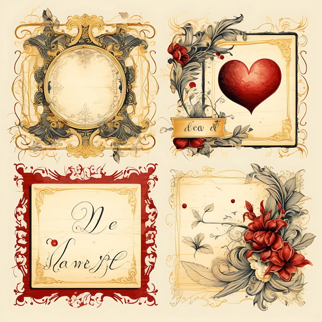 Colorful Amorous Artistry Textured Art Paper Ornate Golden Frame With Art Decor illustration flat2D