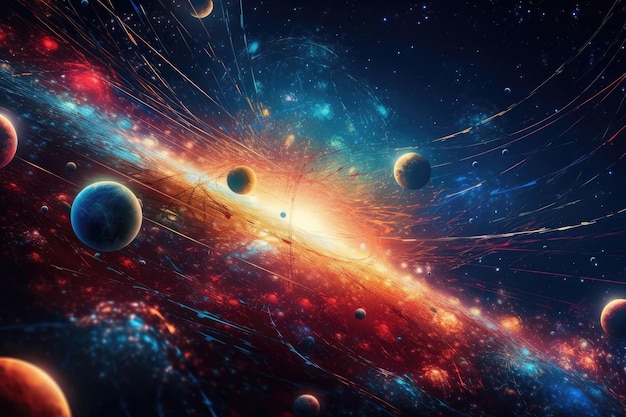 Фото Красочная и яркая космическая сцена с множеством планет и звезд