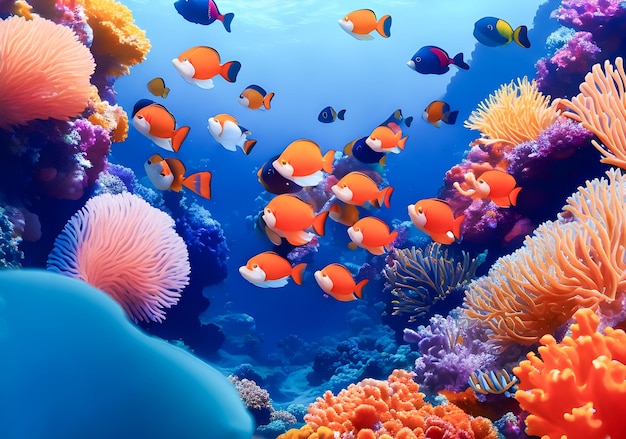 Colorful anemonefish swimming under the sea beautiful corals and anemones underwater worldai generated