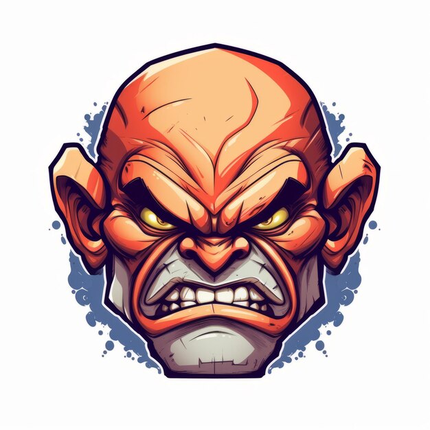 Colorful Angry Demon Head Illustration On White Background