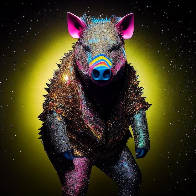 A colorful animal with a jacket that says'the word'on it '