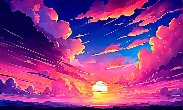 Красочный аниме закат