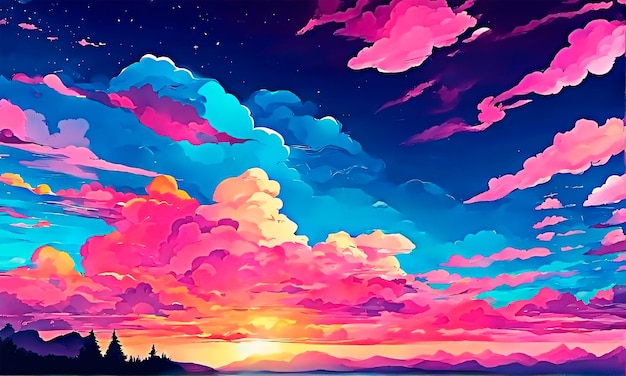 Colorful anime sunset