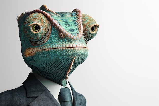 Colorful Anthropomorphic chameleon businessman Generate Ai