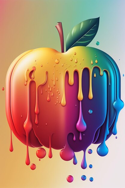 A colorful apple with a rainbow colored background.