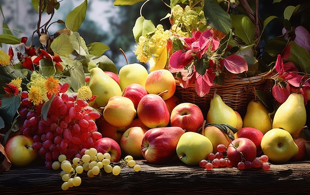 Colorful Apples and Pears in the Orchard