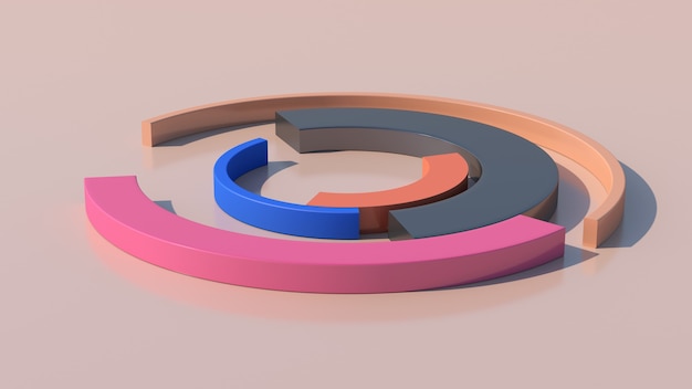 Colorful arcs morphing. Beige background, close-up. Abstract illustration, 3d render.