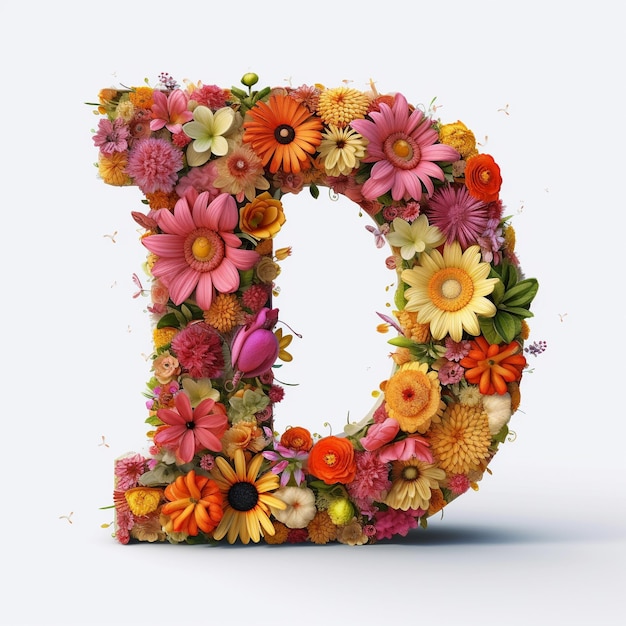 Photo a colorful arrangement of flowers made by a letter d