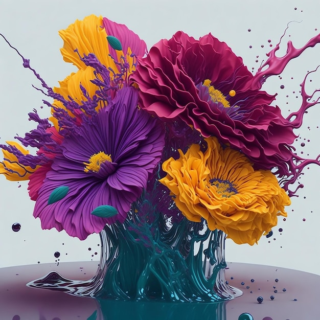 액체 스프레이 를 가진 다채로운 꽃 배열