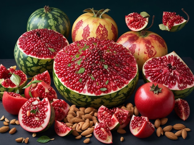 Colorful arrangement of pomegranate