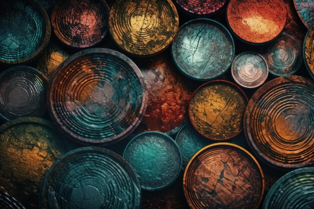 Colorful array of bowls in closeup Generative AI