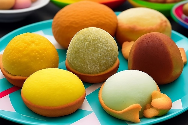 A colorful array of brazilian street food po de queijo coxinha and pastel