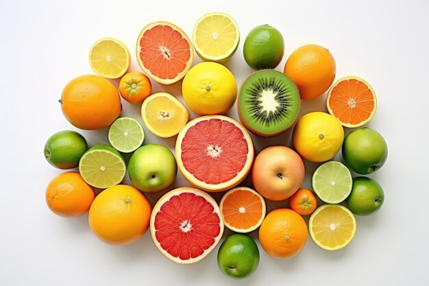 Photo colorful array of citrus fruits on white background