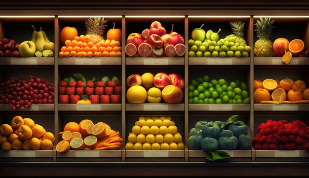 Colorful Array of Fresh Fruits on Display at Local Greengrocer Generative AI