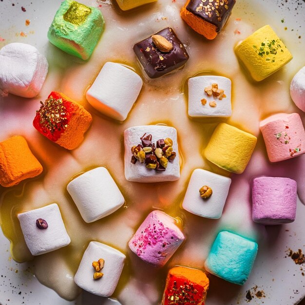 Photo colorful array of gourmet marshmallows